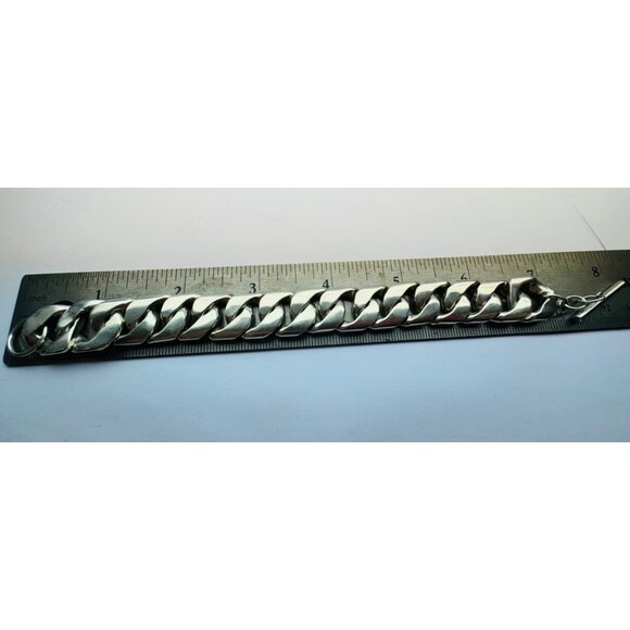 Estate Vintage 875 Silver Heavy 15.8mm Curb Chain Bracelet 71.7g 7” Toggle Clasp - Picture 5 of 10